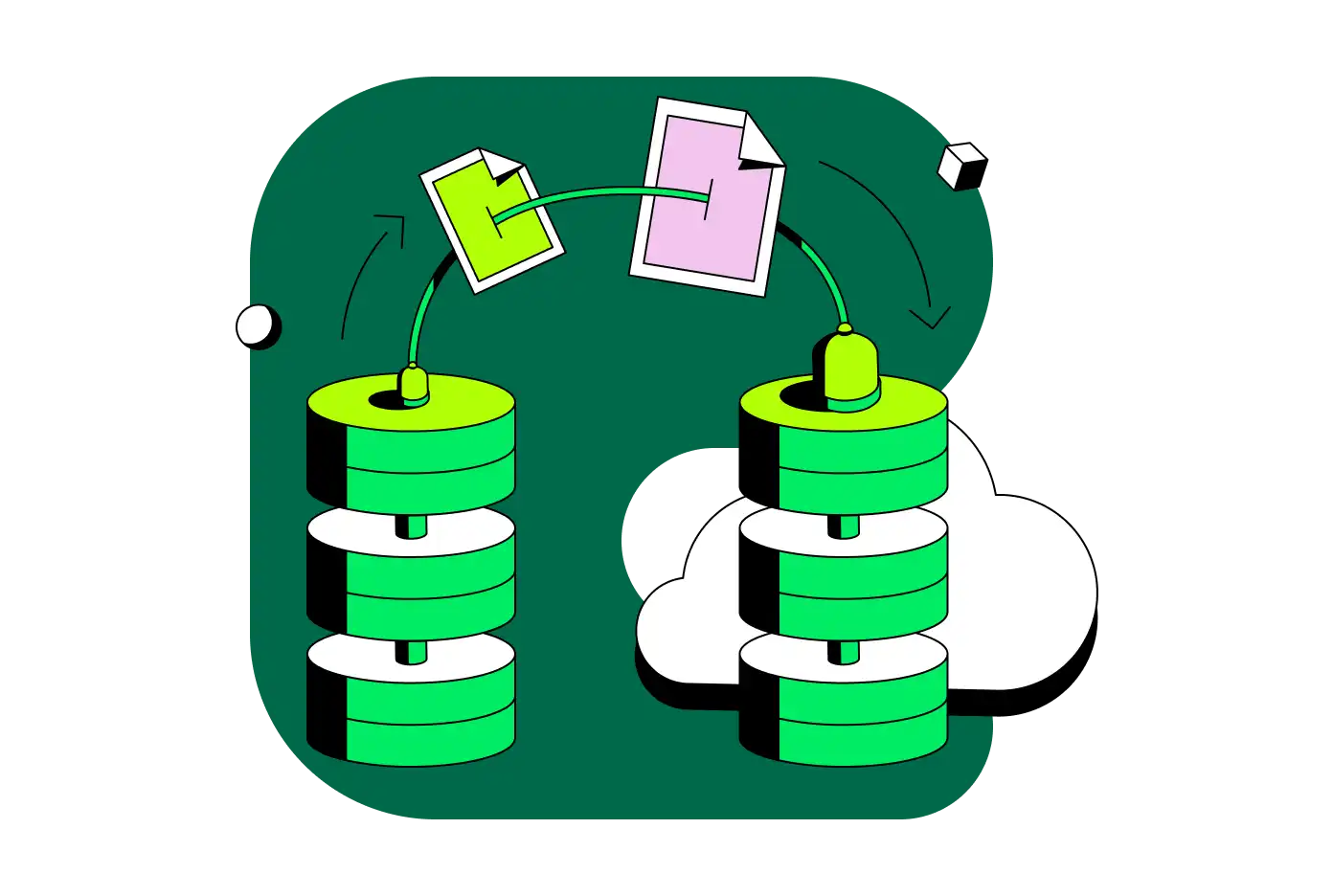 An image of documents moving from one stack to another